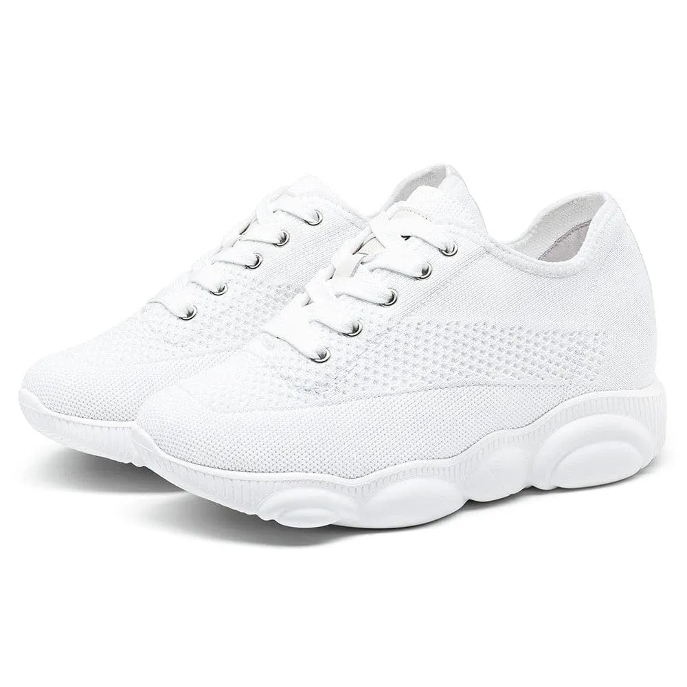 7CM / 2.76 Inches CMR CHAMARIPA Elevate Your Style with Women's White Knit Wedge Elevator Sneakers