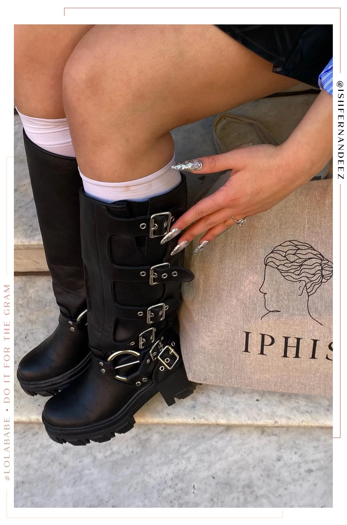 Alix Knee High Buckle Combat Boots - Black