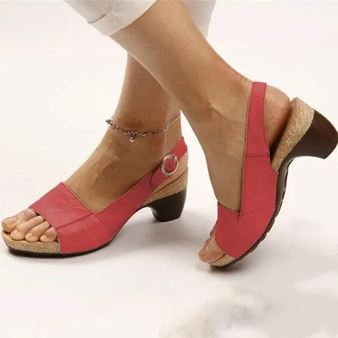 Ankle strap sandals comma heel sandals, elegant peep toe low heel sandals