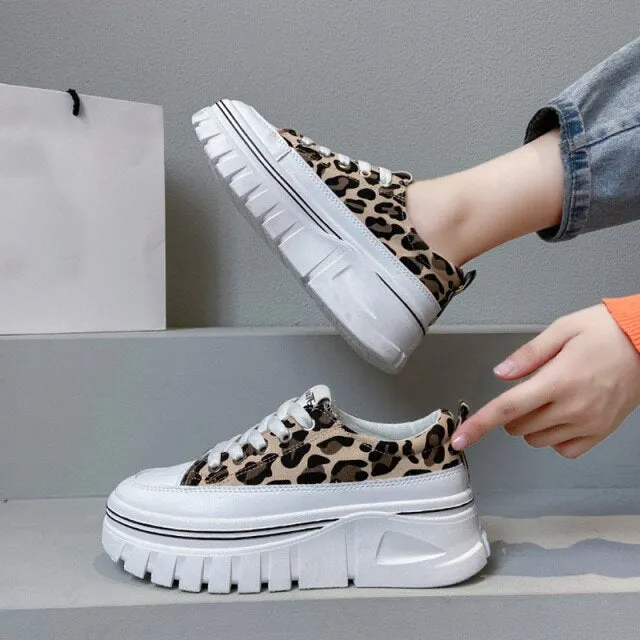 AshoreShop Womens High Platform Leopard High Top Sneaker Shoes