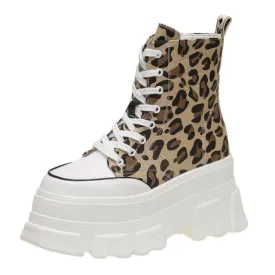 AshoreShop Womens High Platform Leopard High Top Sneaker Shoes