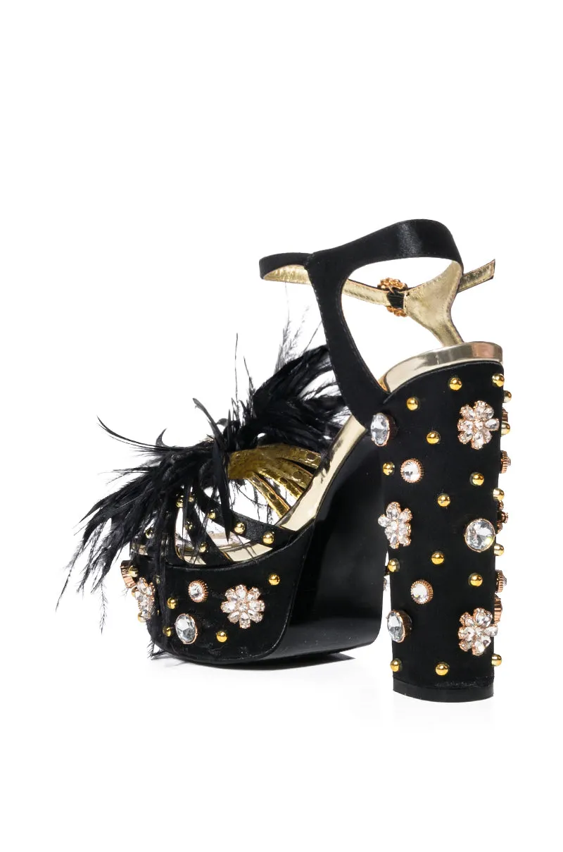 AZALEA WANG KIKI EMBELLISHED CHUNKY SANDAL IN BLACK