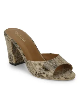 Beige PU Snake Peep Toe Mules