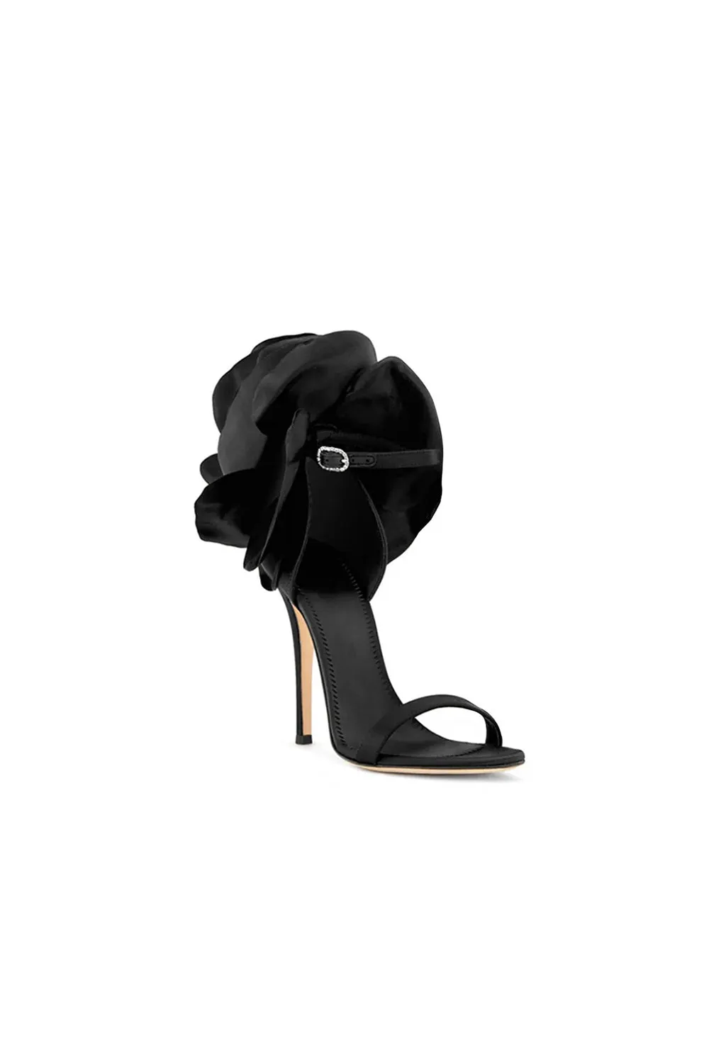 Black Flower Embellished High Stiletto Heel Sandals