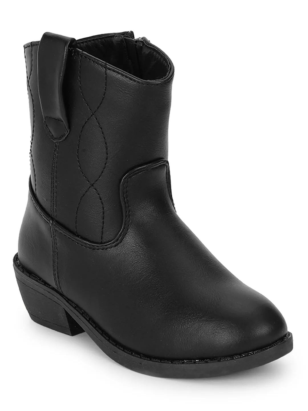 Black PU Ankle Boots For Kids-Girls (TC-RS3709-BLKPU)