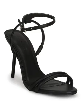 Black PU Double Strap Barely There Stiletto Heels