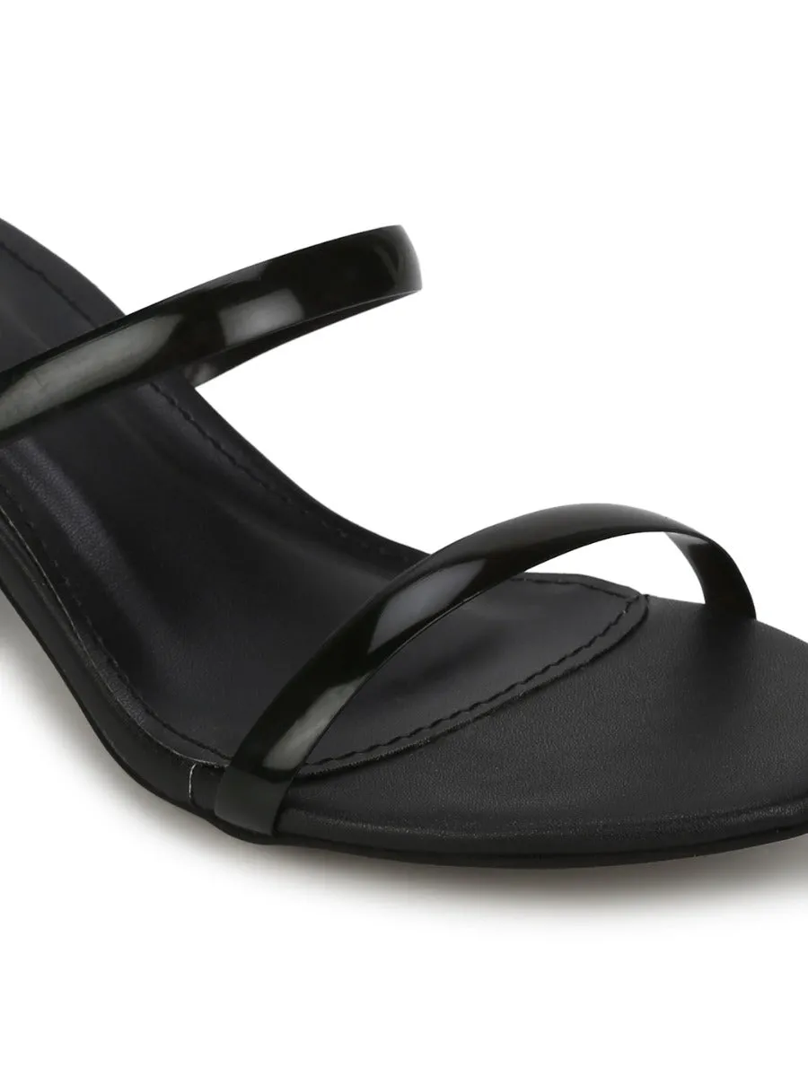 Black PU Slip On Low Heel Mules