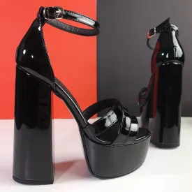 Block Chunky Black High Heel Sandals