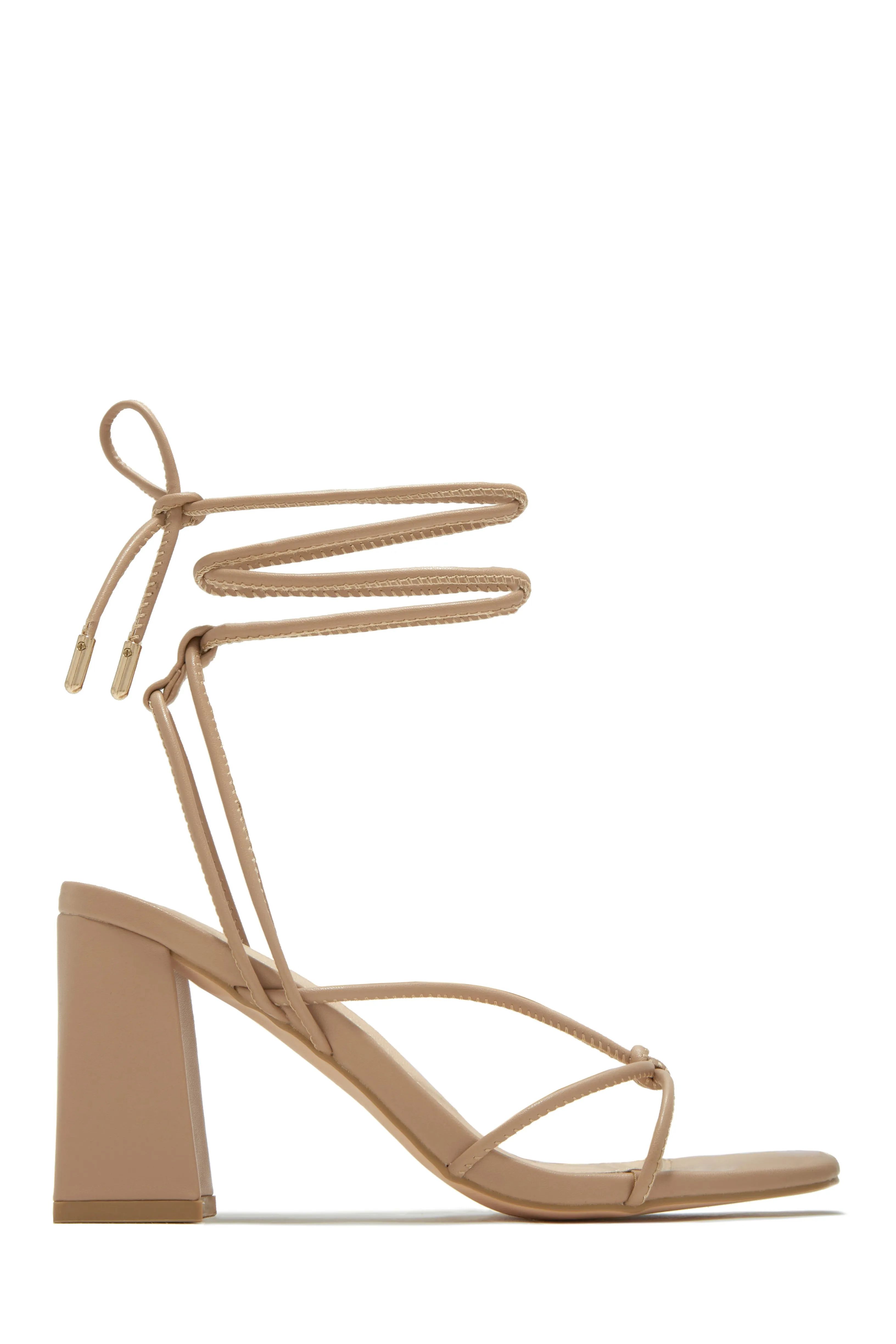 Briella Lace Up Block Heels - Tan