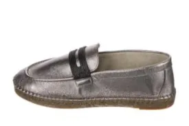 Brunello Cucinelli Women's Leather Metallic Silver Espadrilles In Titanium