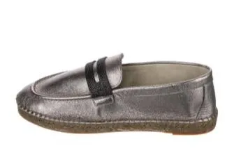 Brunello Cucinelli Women's Leather Metallic Silver Espadrilles In Titanium