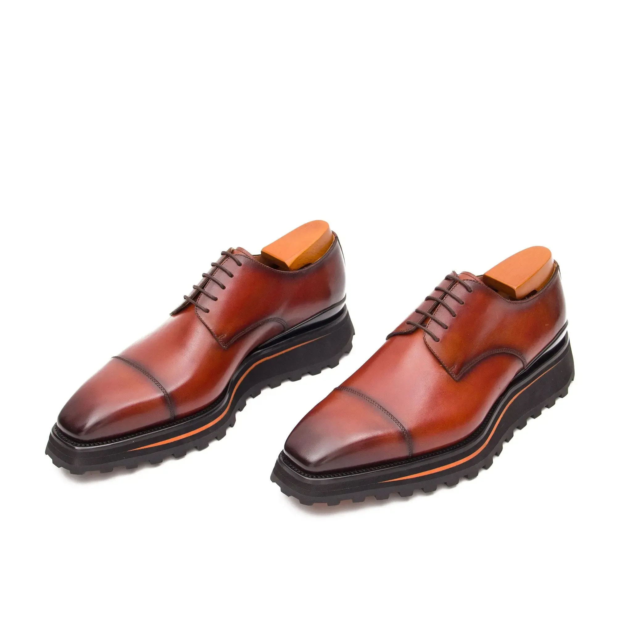 Calf leather dress three quarters derby shoes Brown