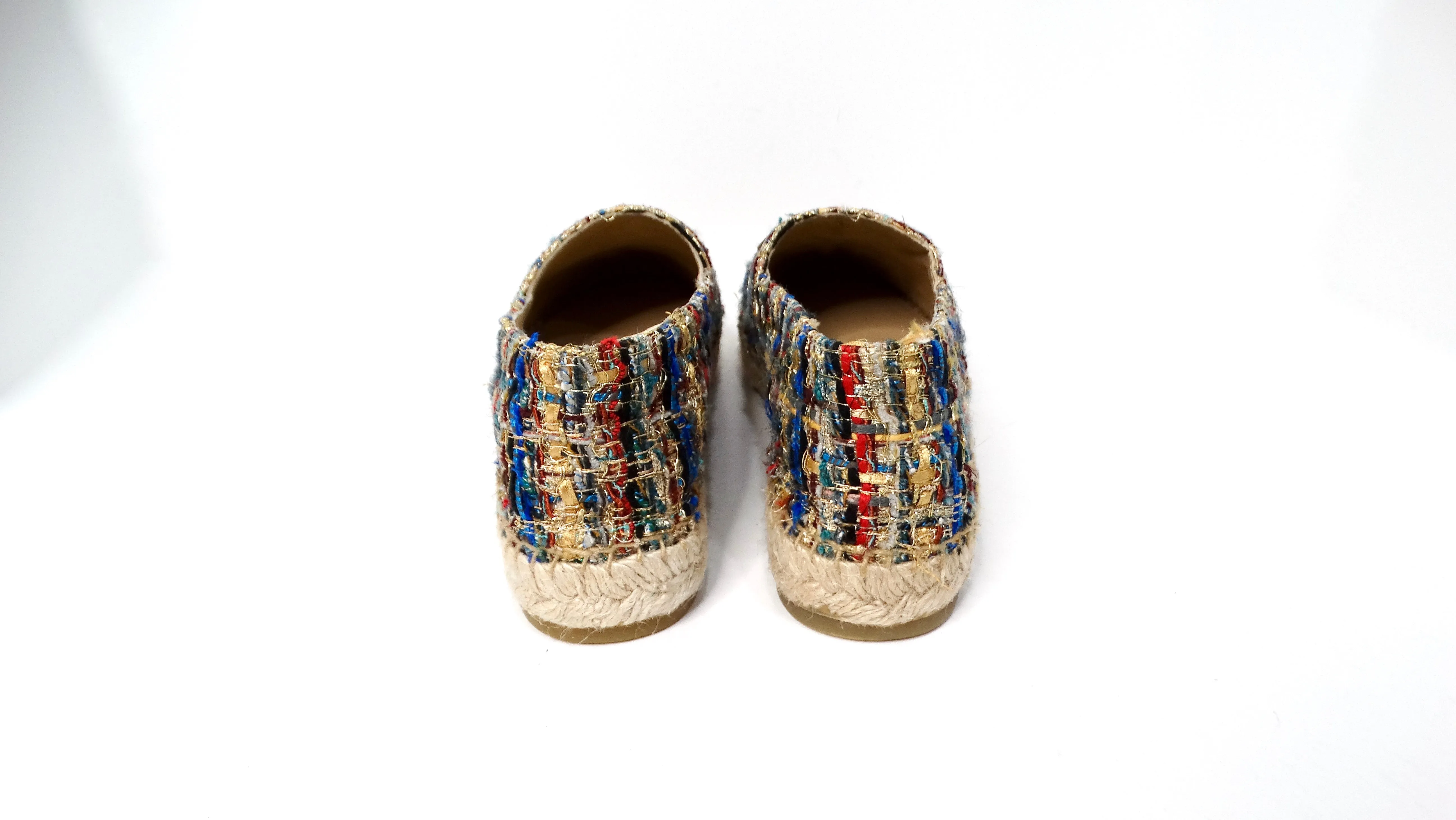 Chanel Tweed Grosgrain Multicolor Interlocking CC Espadrilles