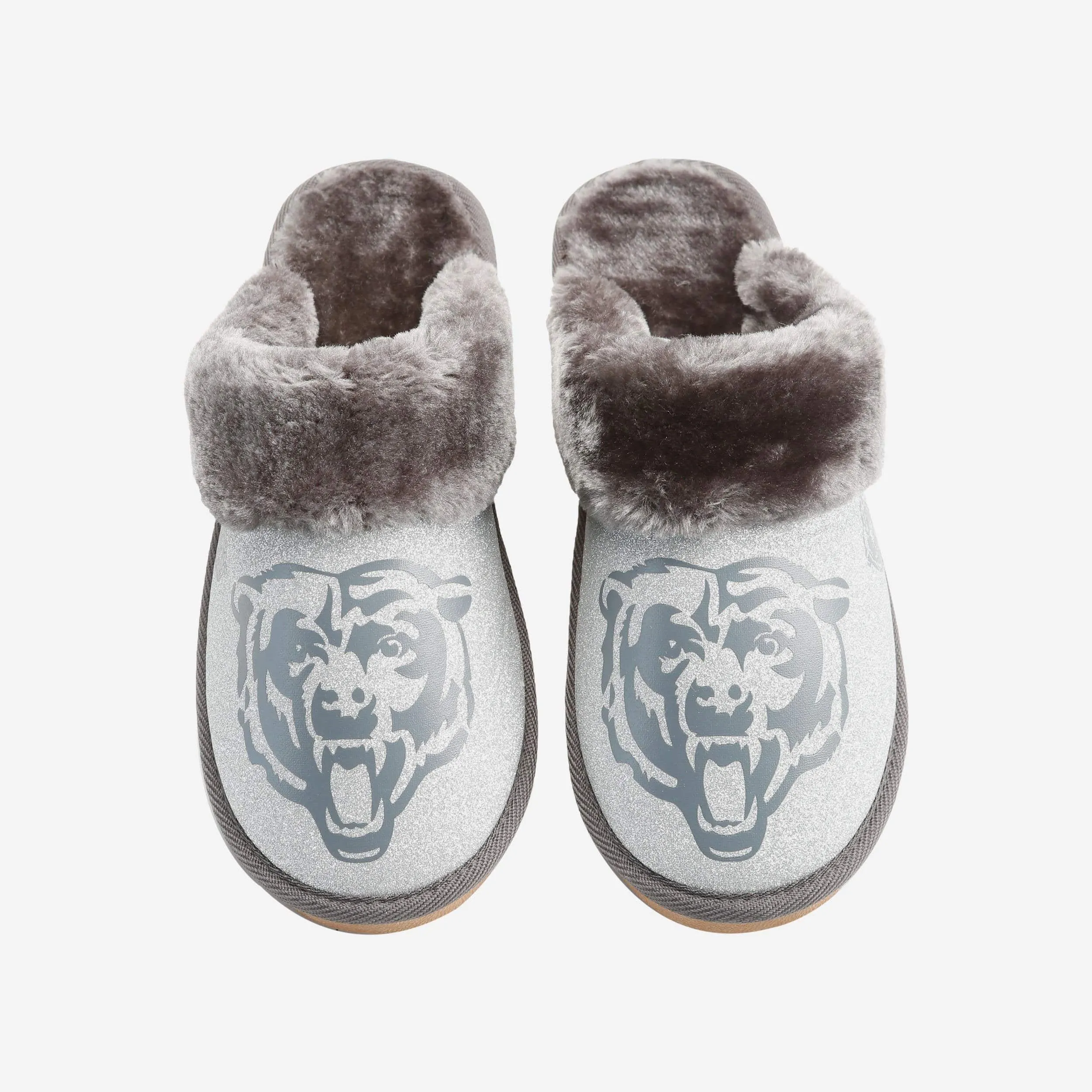 Chicago Bears Womens Glitter Open Back Fur Moccasin Slipper