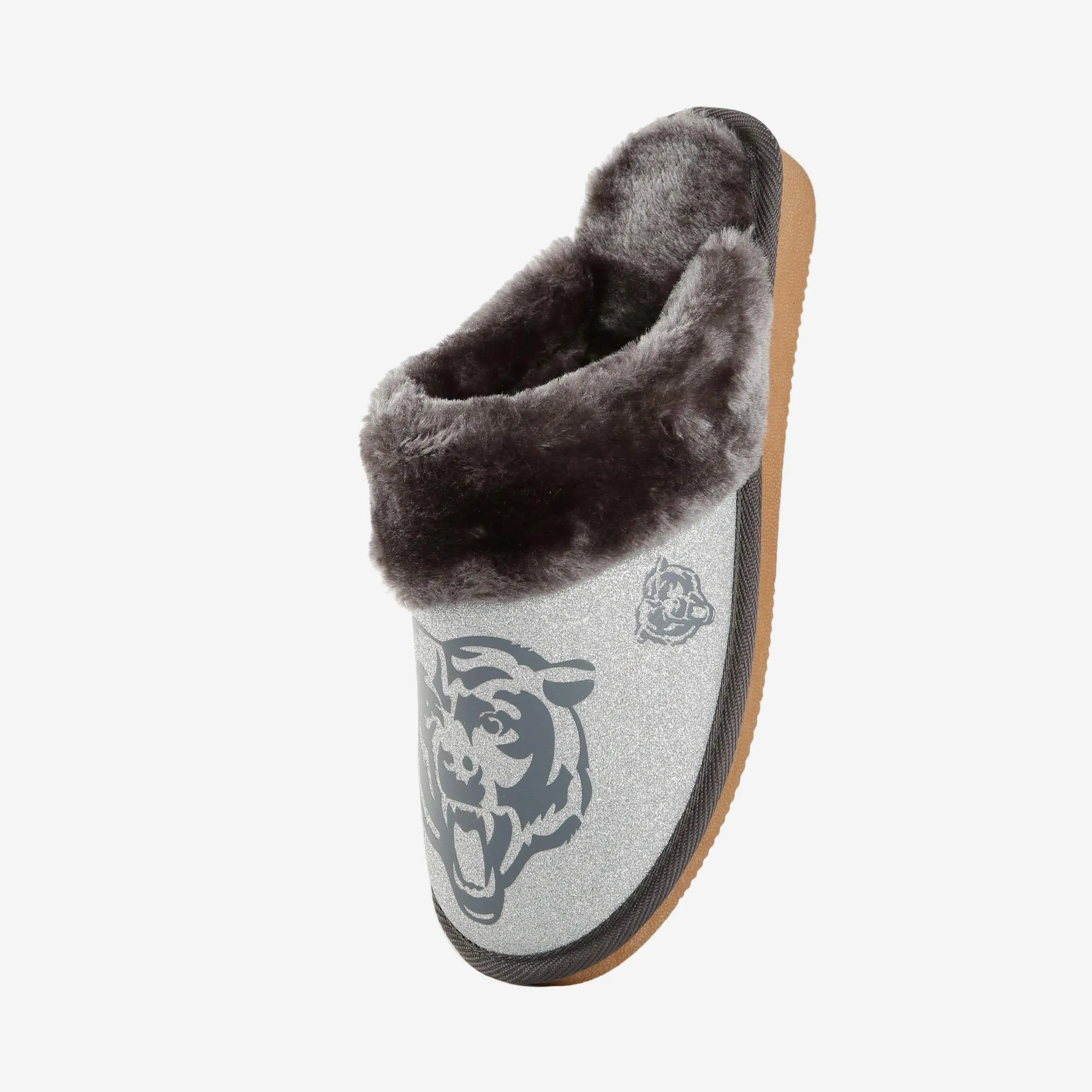 Chicago Bears Womens Glitter Open Back Fur Moccasin Slipper