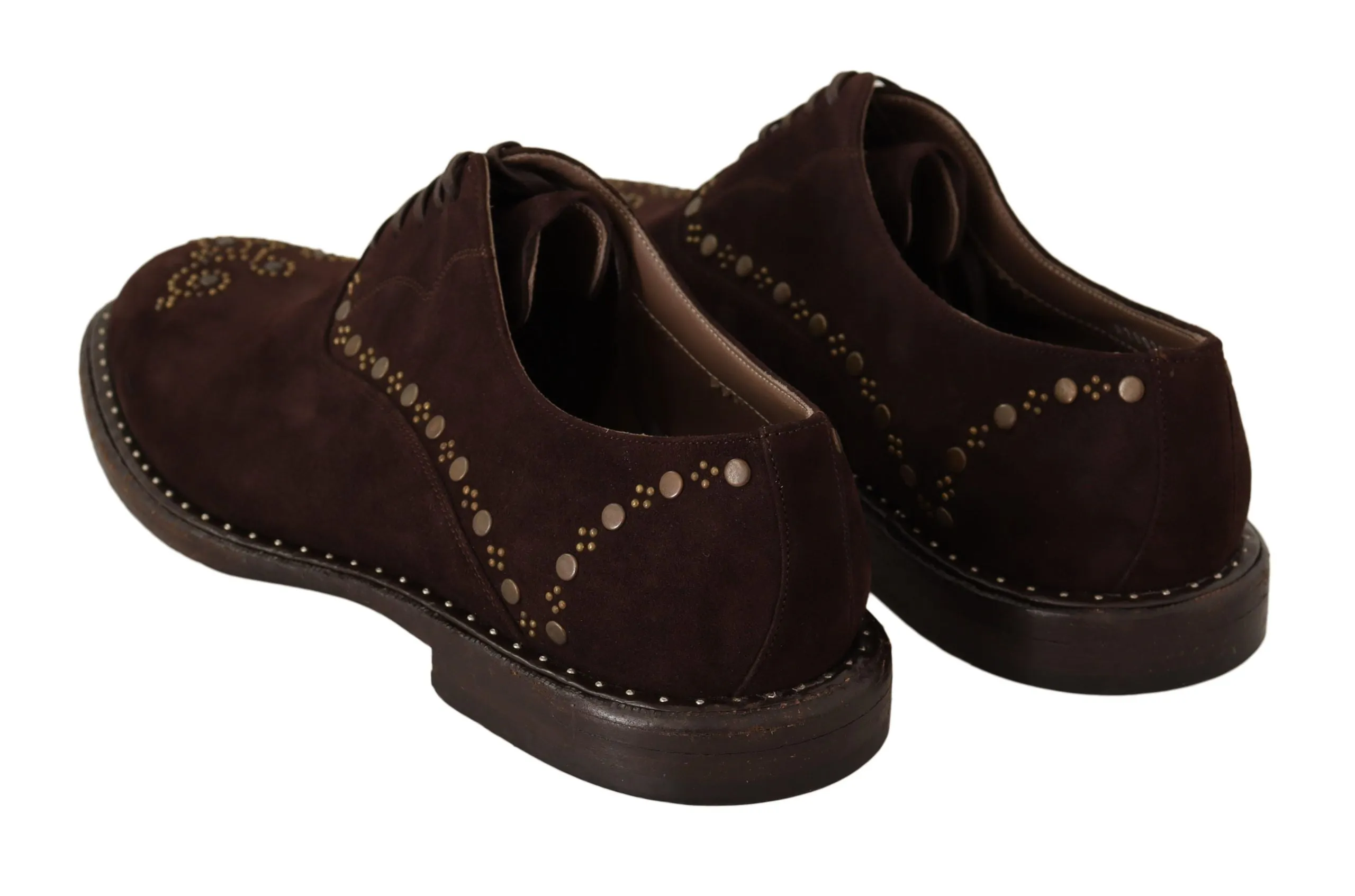 Dolce & Gabbana Elegant Brown Suede Studded Derby Shoes