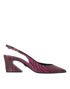 Dolce & Gabbana Maroon Zebra Leather Heels Slingbacks Shoes