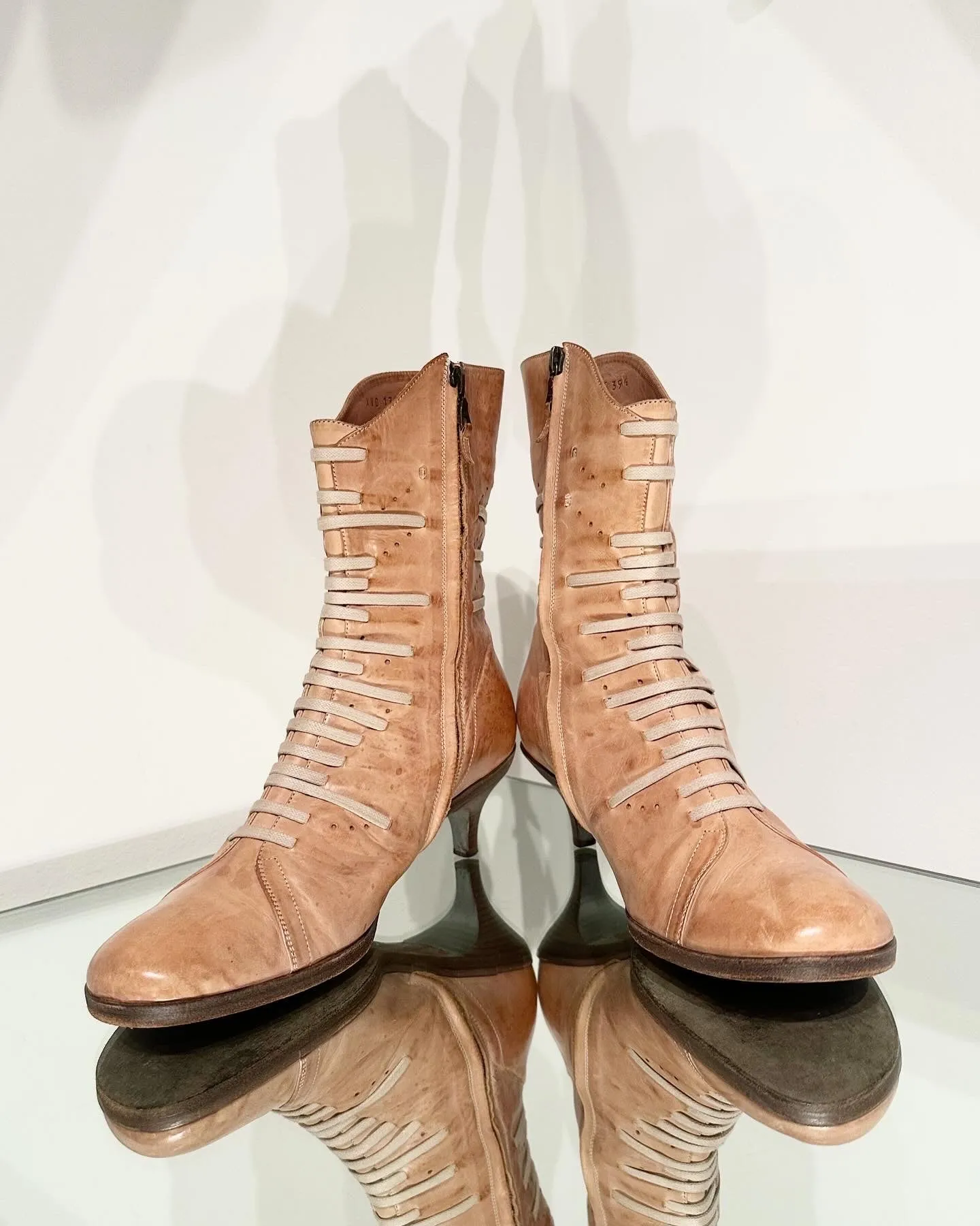 DRIES VAN NOTEN Distressed Kitten Heel Leather Ankle Boots