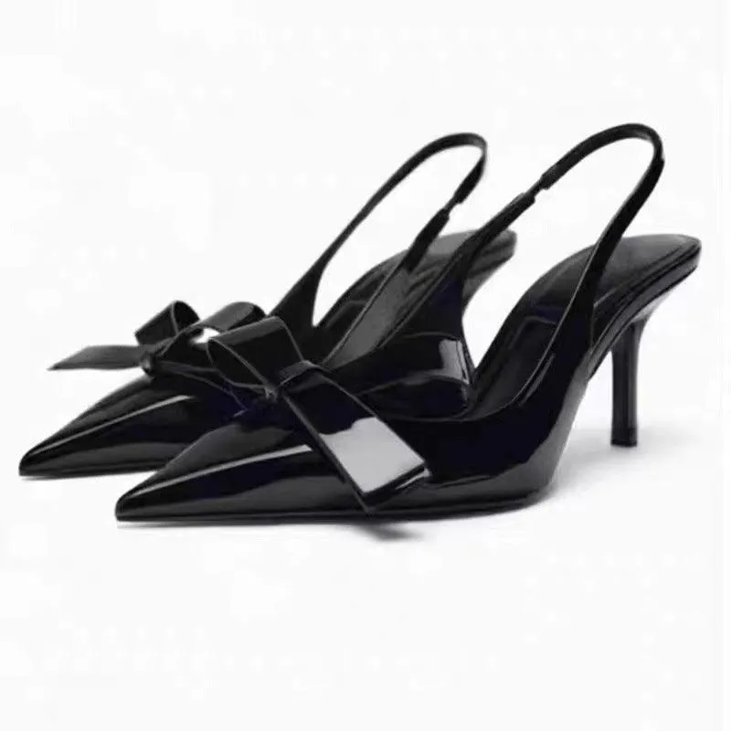 Elegant Women's Stiletto High Heels with Bowknot Detail in Patent Leather