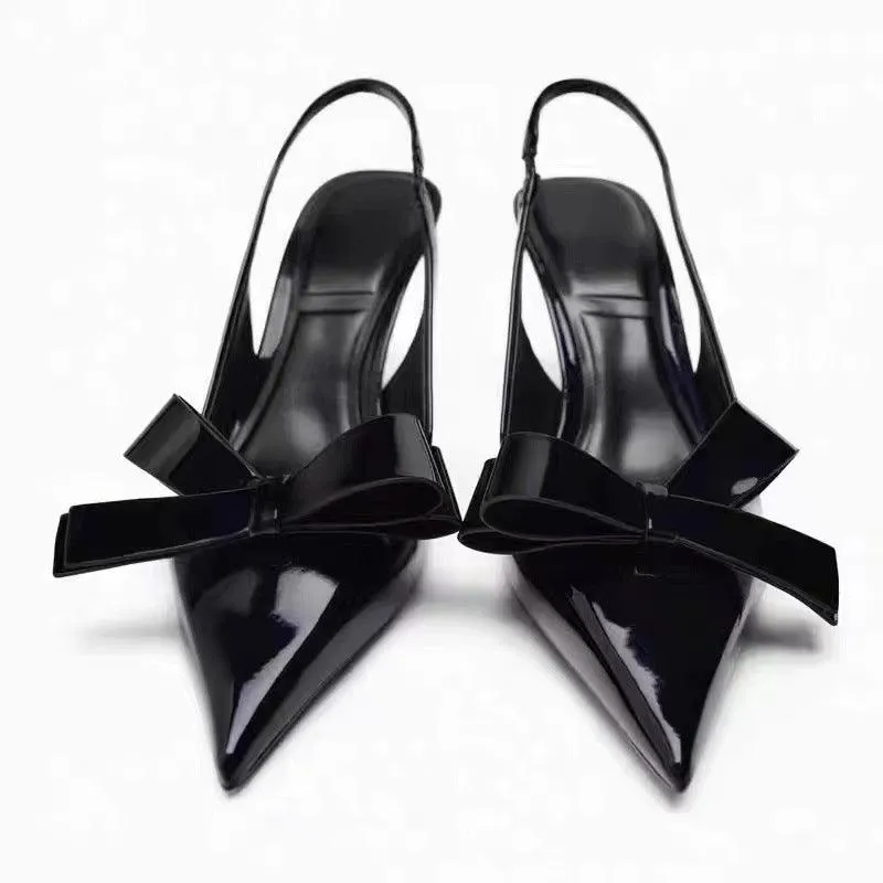 Elegant Women's Stiletto High Heels with Bowknot Detail in Patent Leather