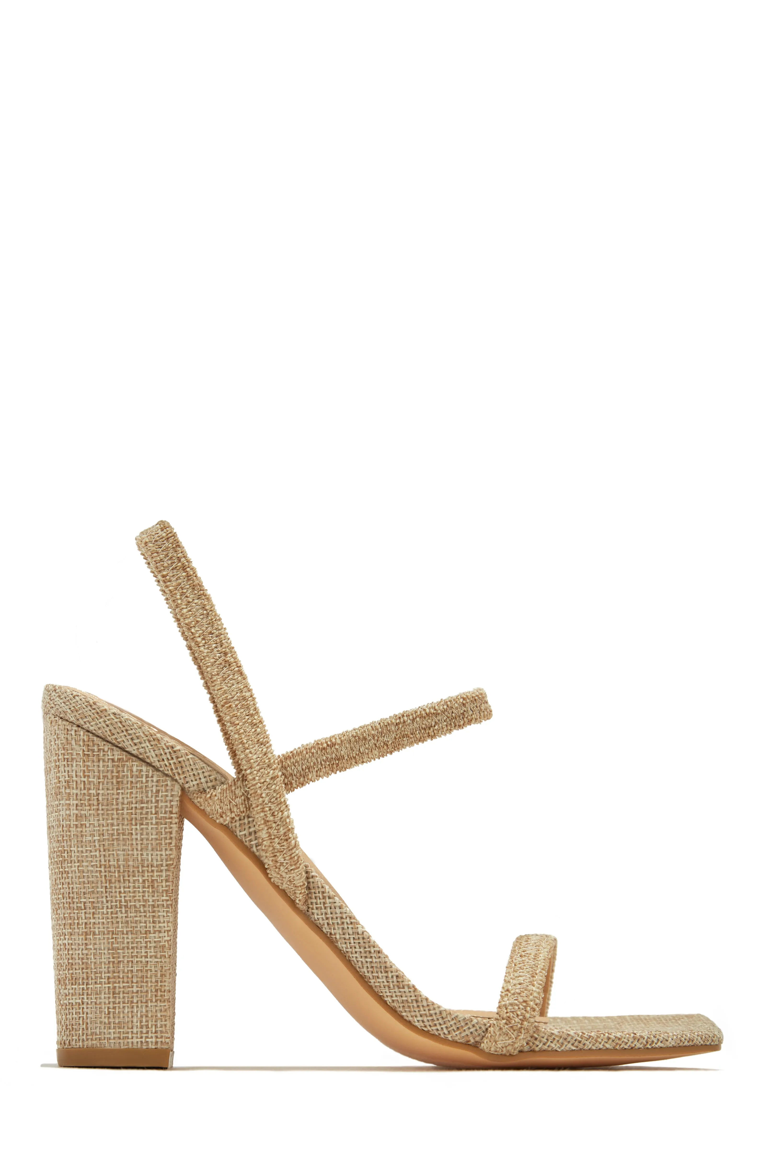 Emerie Slingback Block High Heels - Natural Raffia