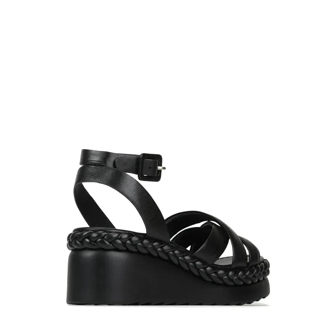 EOS Melana Platform Sandal in Black Leather