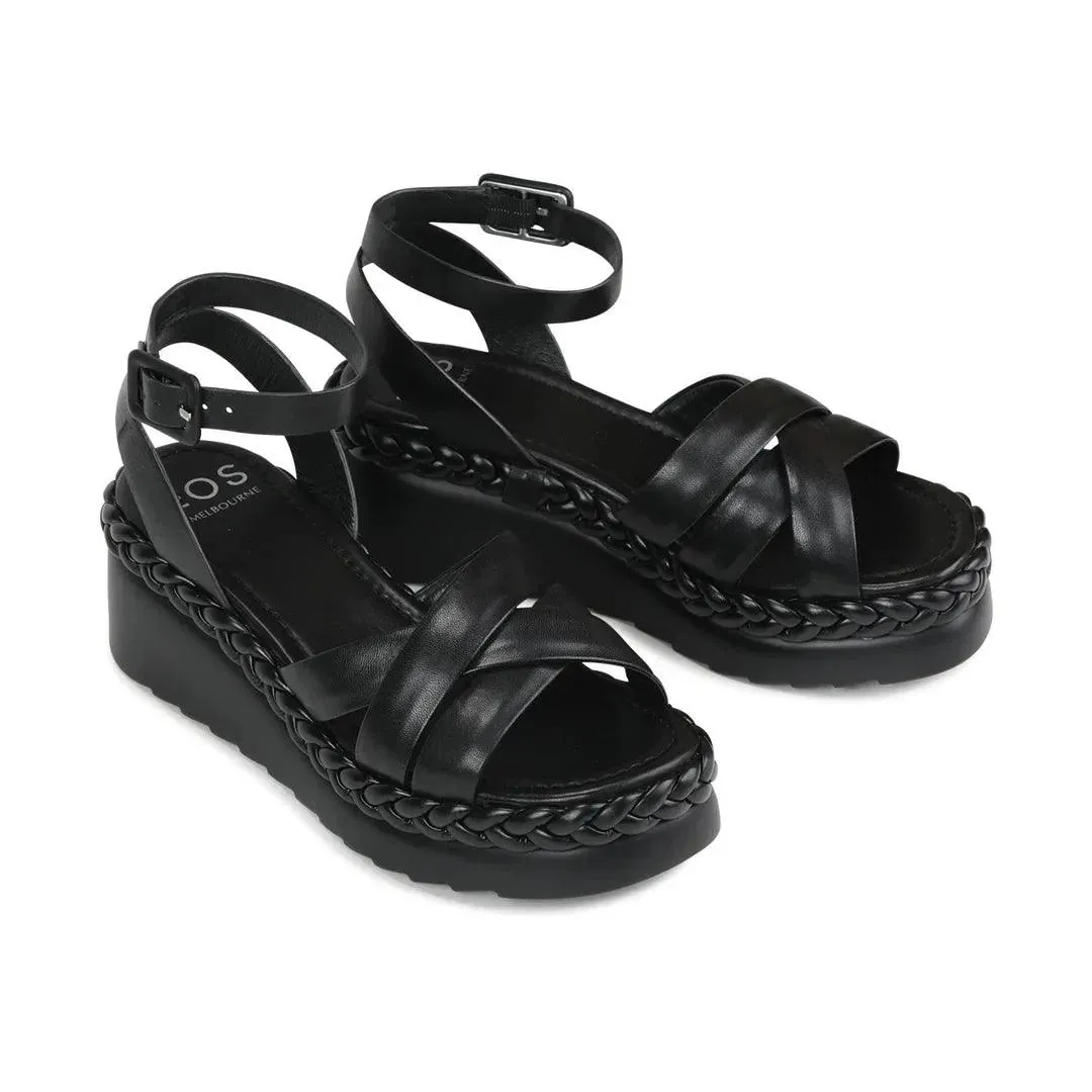 EOS Melana Platform Sandal in Black Leather