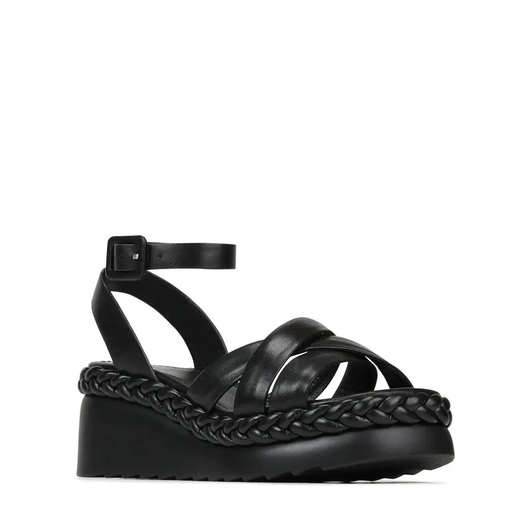 EOS Melana Platform Sandal in Black Leather