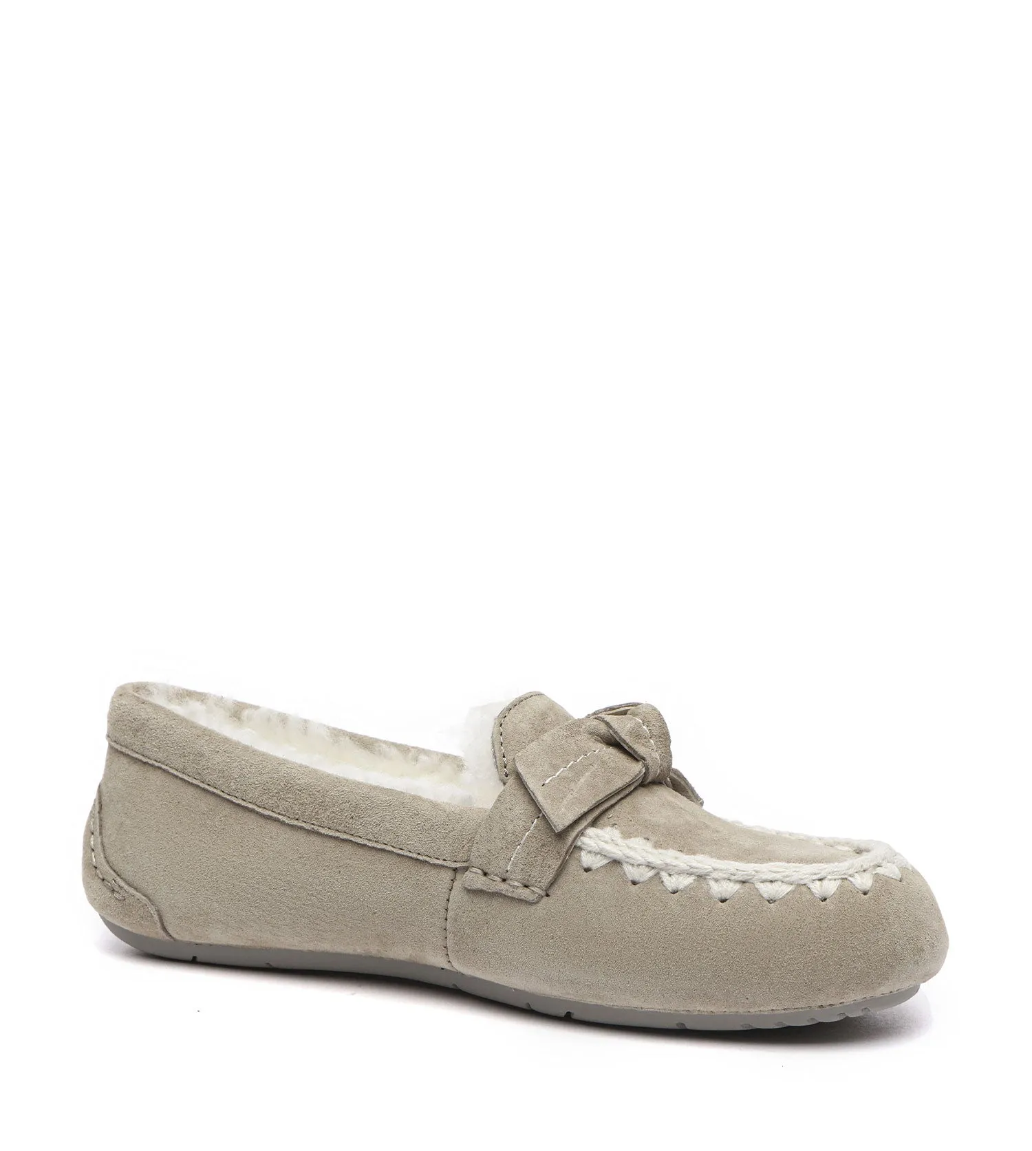 EVERAU Sheepskin Wool Bow Ankle Slippers – Woven Moccasins EA1021