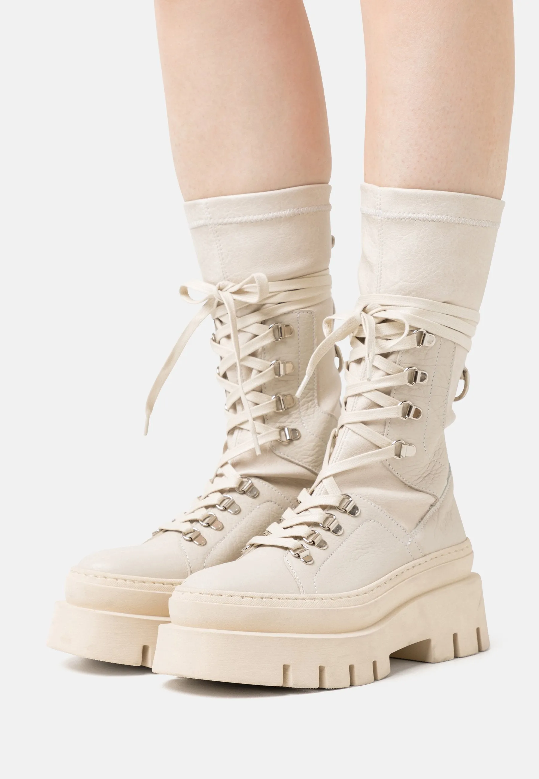 Evi Ann Creme White Biker Boots