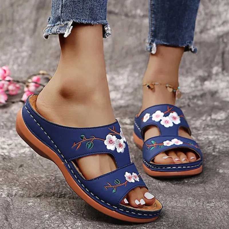 Floral Peep Toe Retro Sandals