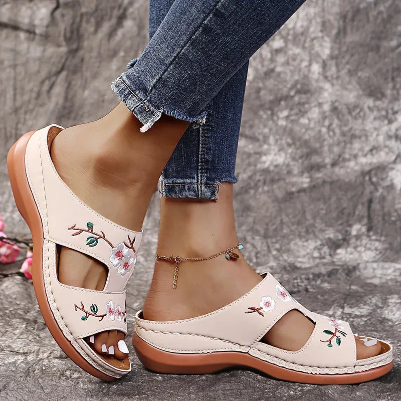 Floral Peep Toe Retro Sandals