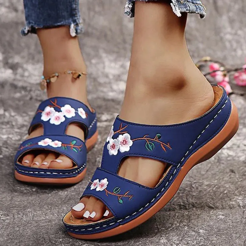 Floral Peep Toe Retro Sandals