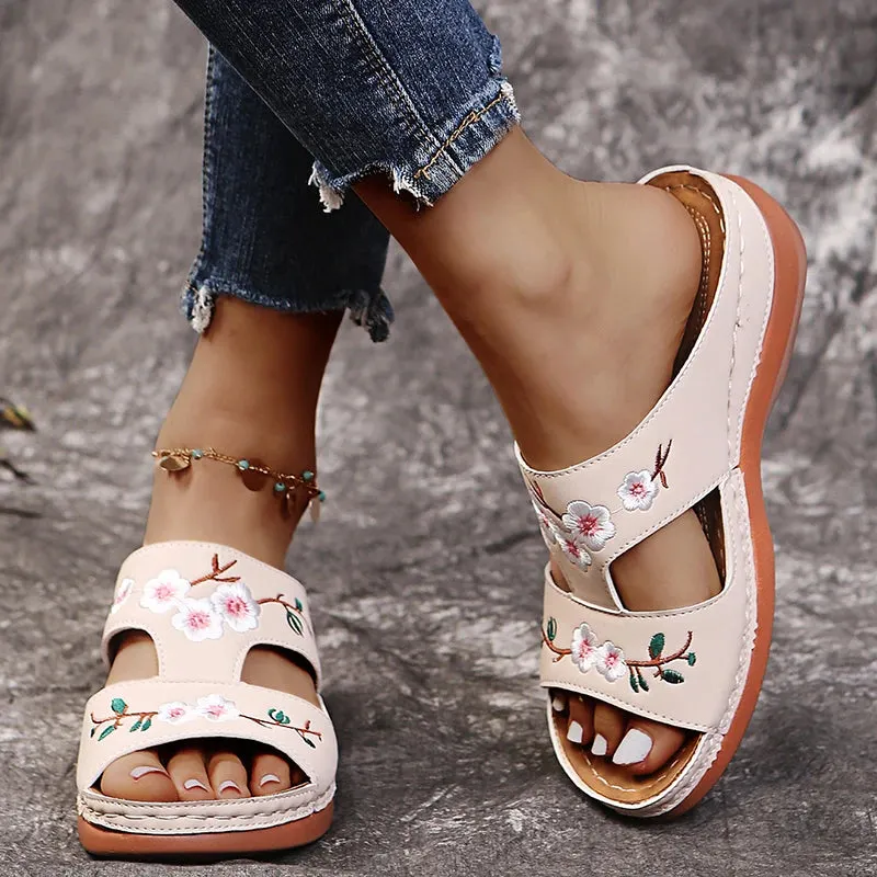 Floral Peep Toe Retro Sandals