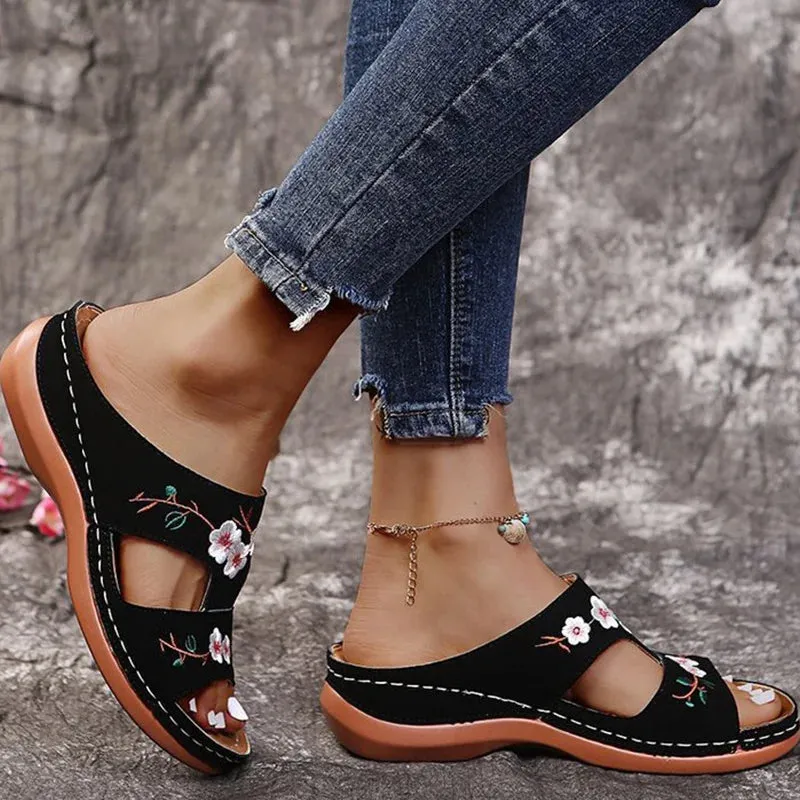 Floral Peep Toe Retro Sandals