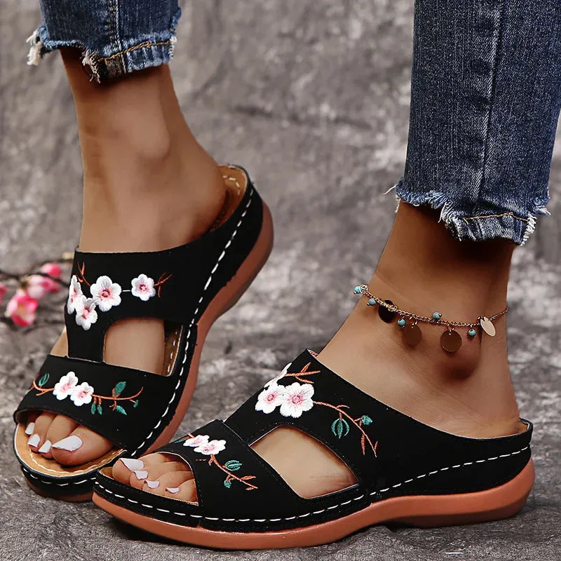 Floral Peep Toe Retro Sandals