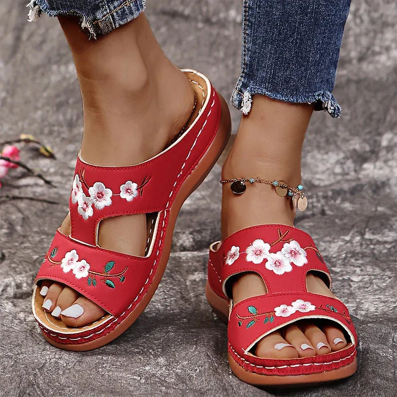 Floral Peep Toe Retro Sandals