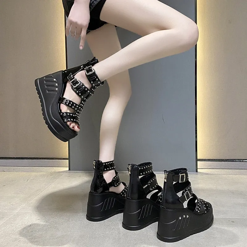 Funki Buys | Shoes | Women's Riveted Platform Wedge Sandals