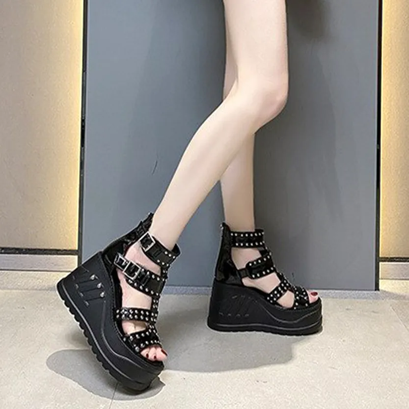 Funki Buys | Shoes | Women's Riveted Platform Wedge Sandals