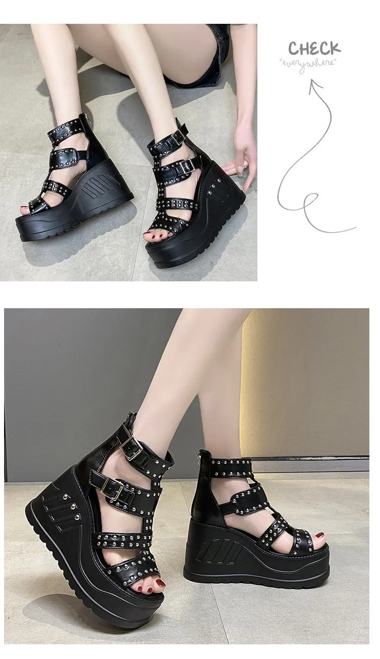 Funki Buys | Shoes | Women's Riveted Platform Wedge Sandals