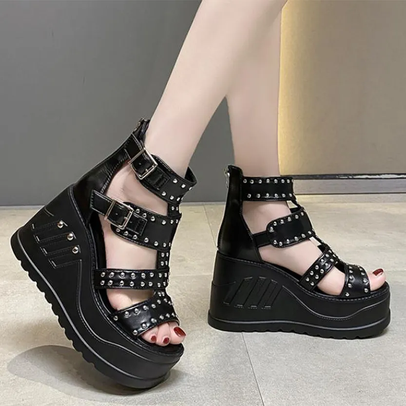 Funki Buys | Shoes | Women's Riveted Platform Wedge Sandals