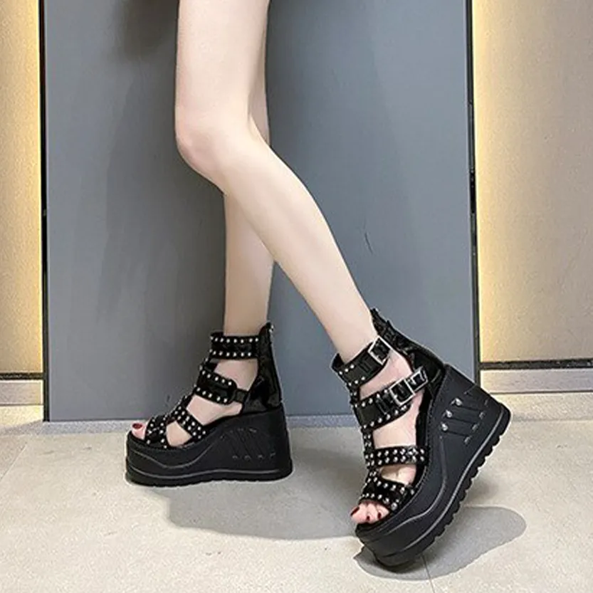 Funki Buys | Shoes | Women's Riveted Platform Wedge Sandals