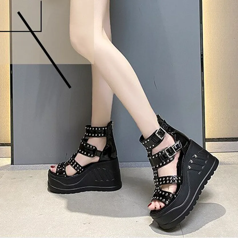 Funki Buys | Shoes | Women's Riveted Platform Wedge Sandals