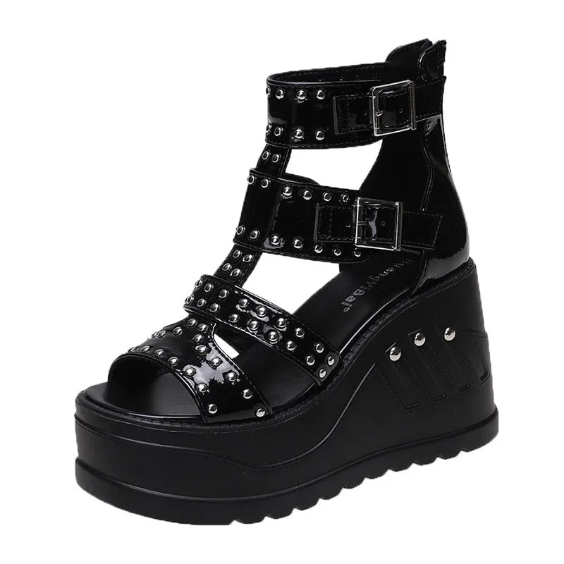 Funki Buys | Shoes | Women's Riveted Platform Wedge Sandals