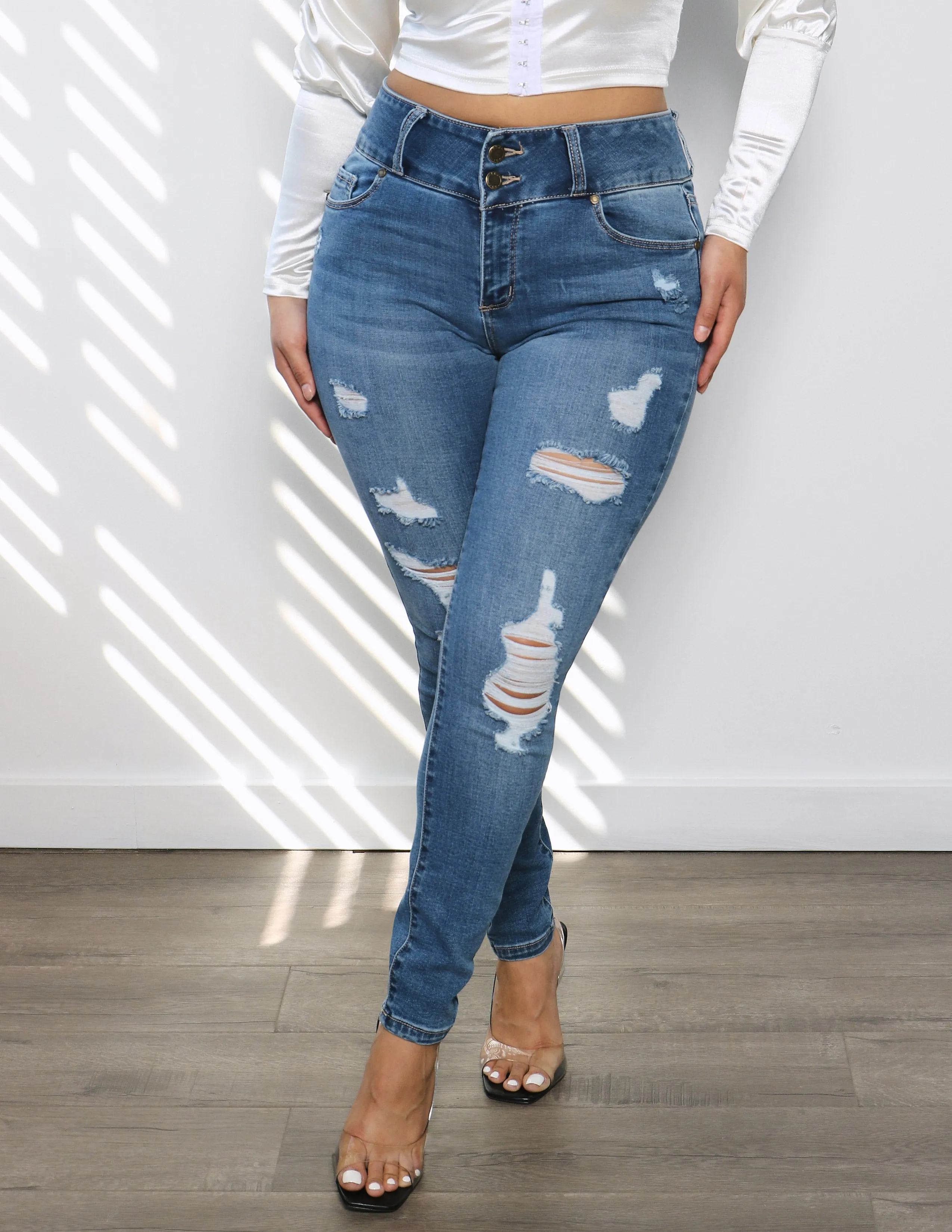 Gen Double Button Destructed Skinny Jean