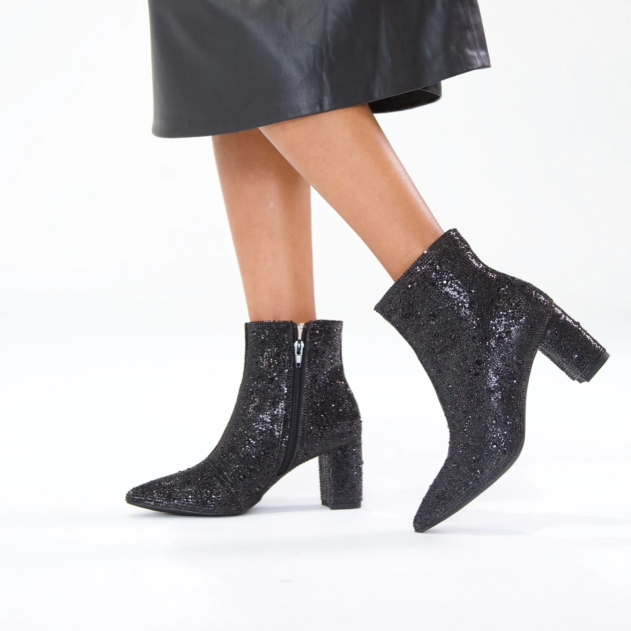 Glister Black Jewels Ankle Boots