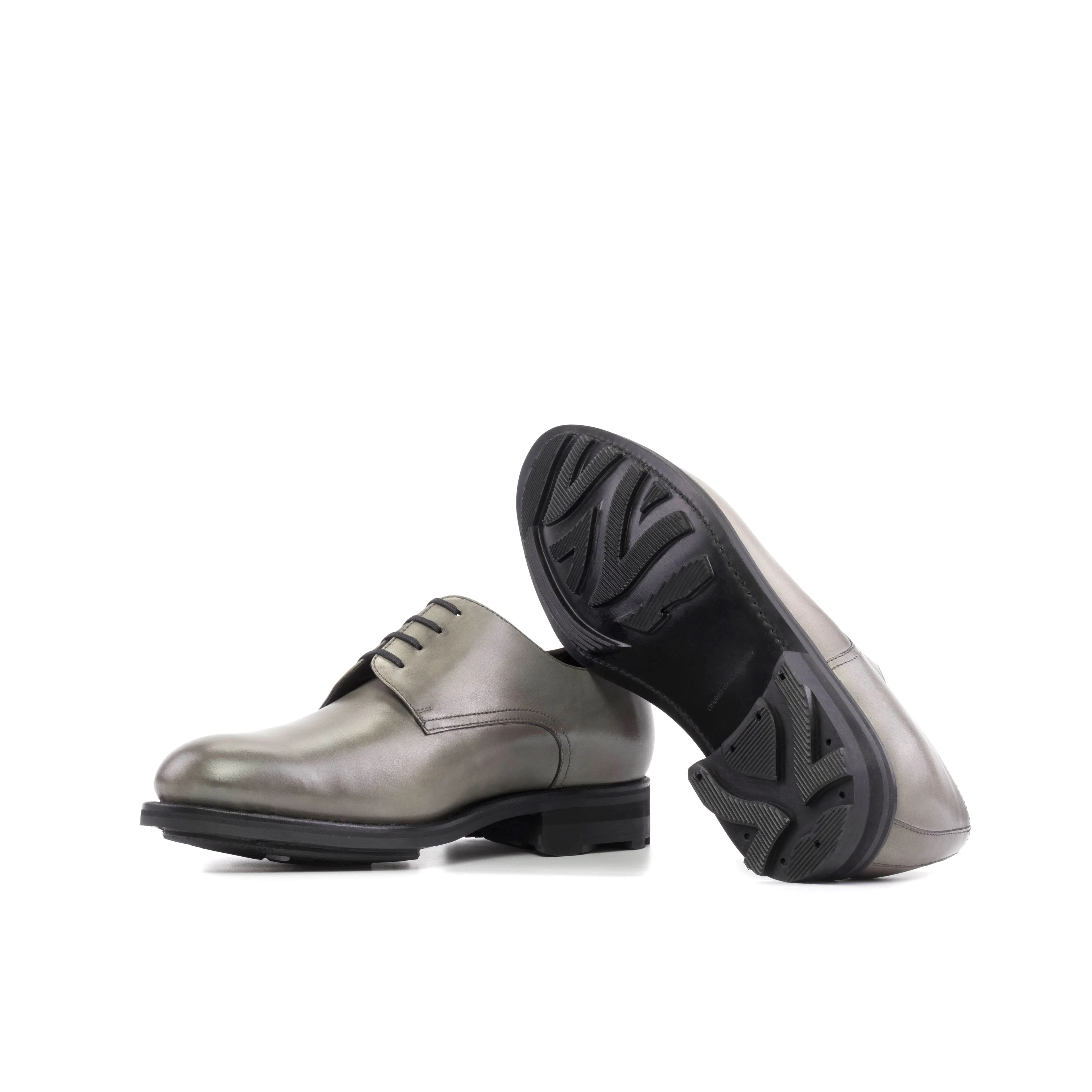 Grey Painted Calf Leather Derby Shoes