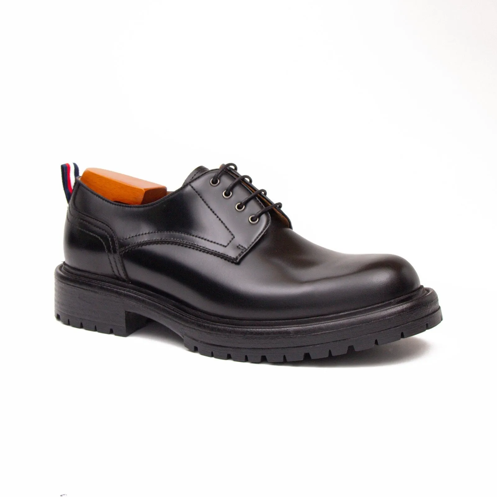 Handcrafted Big Toe Derby Shoes with Thick Sole  Black