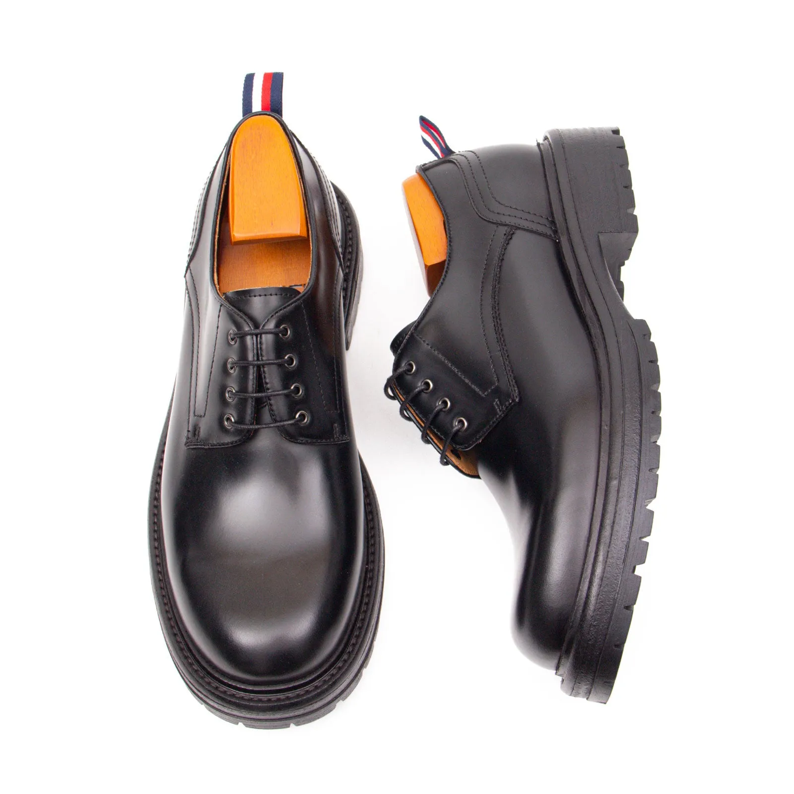 Handcrafted Big Toe Derby Shoes with Thick Sole  Black