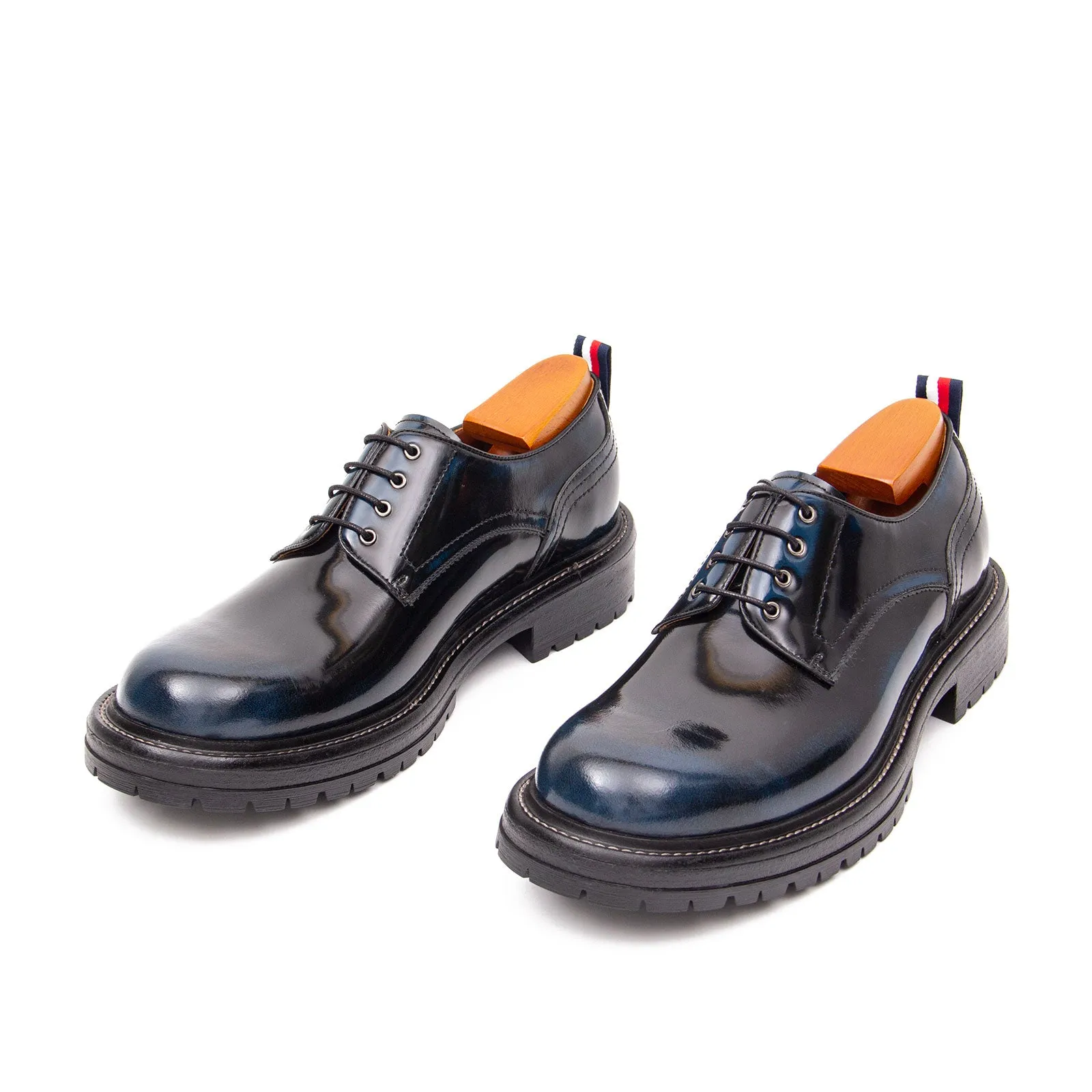 Handcrafted Big Toe Derby Shoes with Thick Sole  Blue